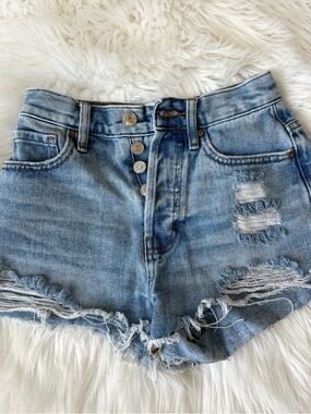 PacSun Light Blue High-Rise Distressed Denim Shorts 22”
